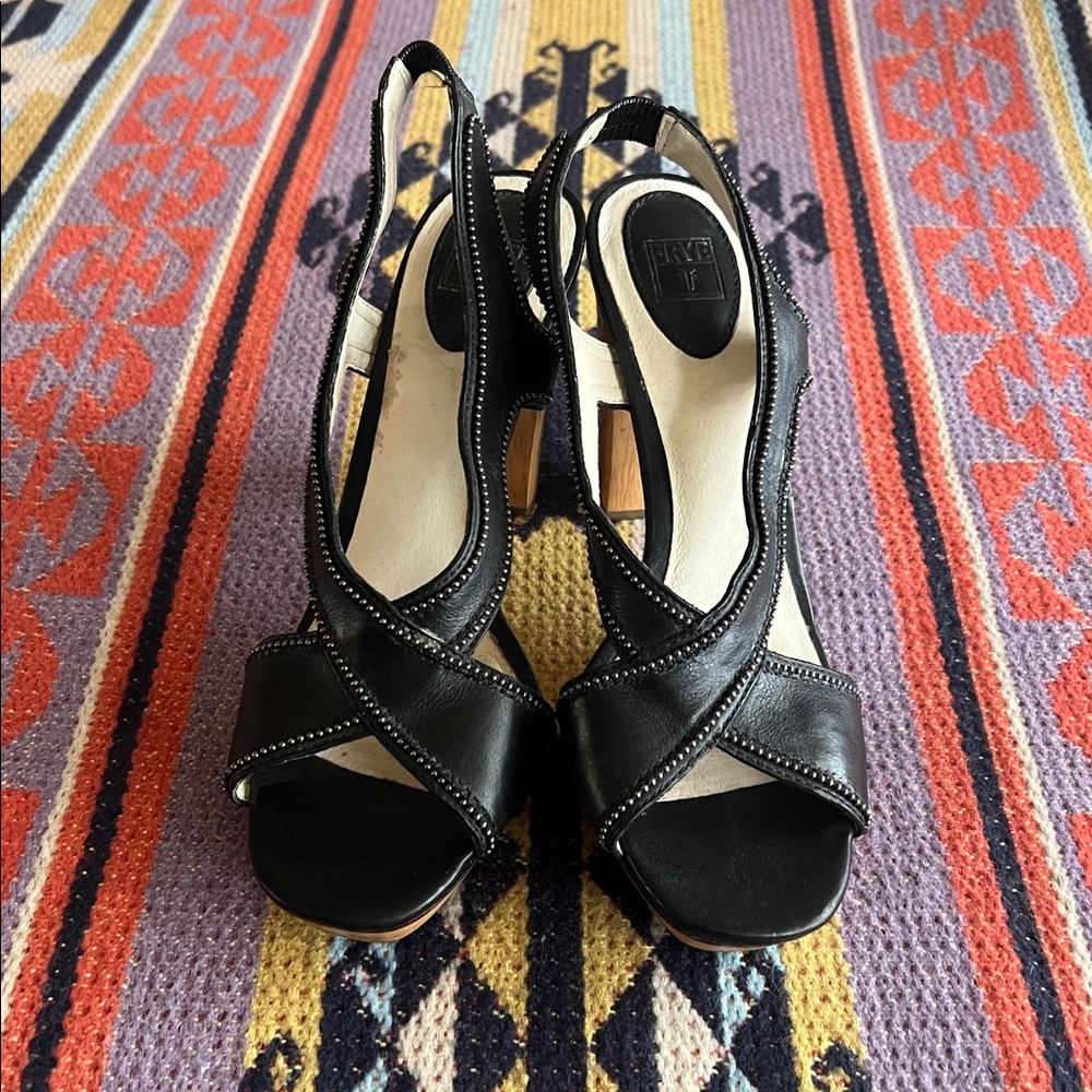 Frye “Gerry” size 9 with Metal Beads, Wooden High Heel Sandals - Picture 3 of 9